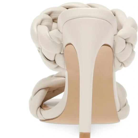 Steve Madden Beige Braided Padded Kenley Square Toe Stiletto Slip On Sandals, 7 - Picture 2 of 10